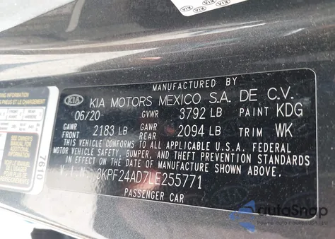 2020 Kia Forte Lxs from USA, damaged, VIN 3KPF24AD7LE255771